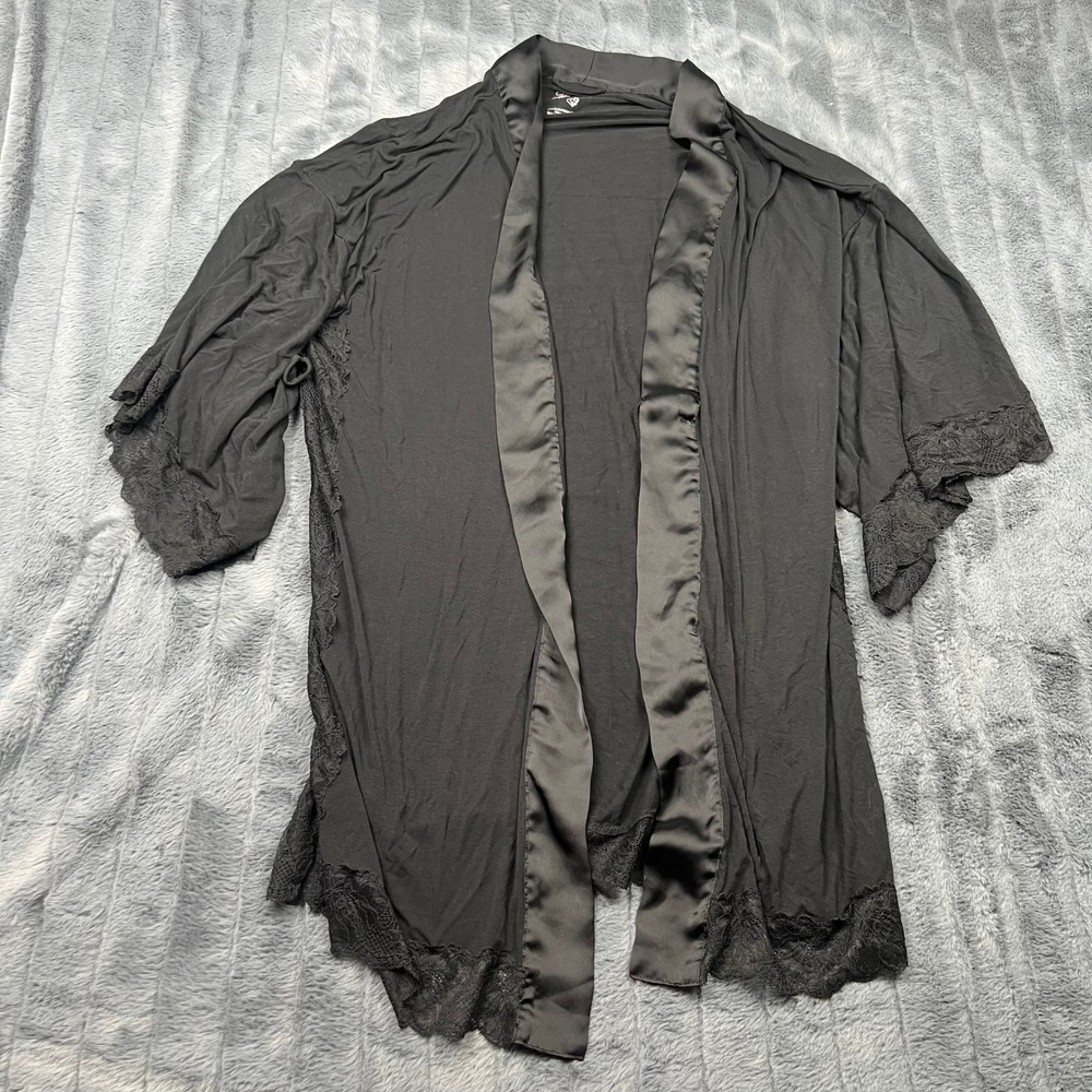 Victorias Secret Heavenly Robe Black Lace Trim Modal Short Kimono XS/S 13941